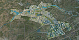 Mặt bằng Khu đô thị Sun Group Bắc Ninh quy mô 299ha với các phân khu biệt thự, liền kề, chung cư cao tầng, hệ thống công viên cây xanh và hồ điều hòa tại Bắc Ninh, gần Hà Nội.