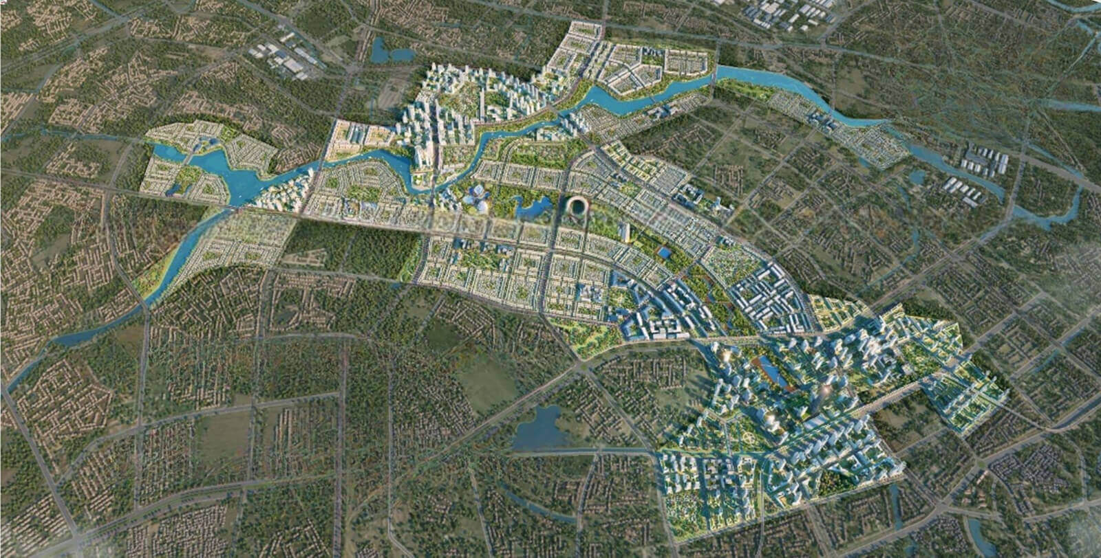 Mặt bằng Khu đô thị Sun Group Bắc Ninh quy mô 299ha với các phân khu biệt thự, liền kề, chung cư cao tầng, hệ thống công viên cây xanh và hồ điều hòa tại Bắc Ninh, gần Hà Nội.