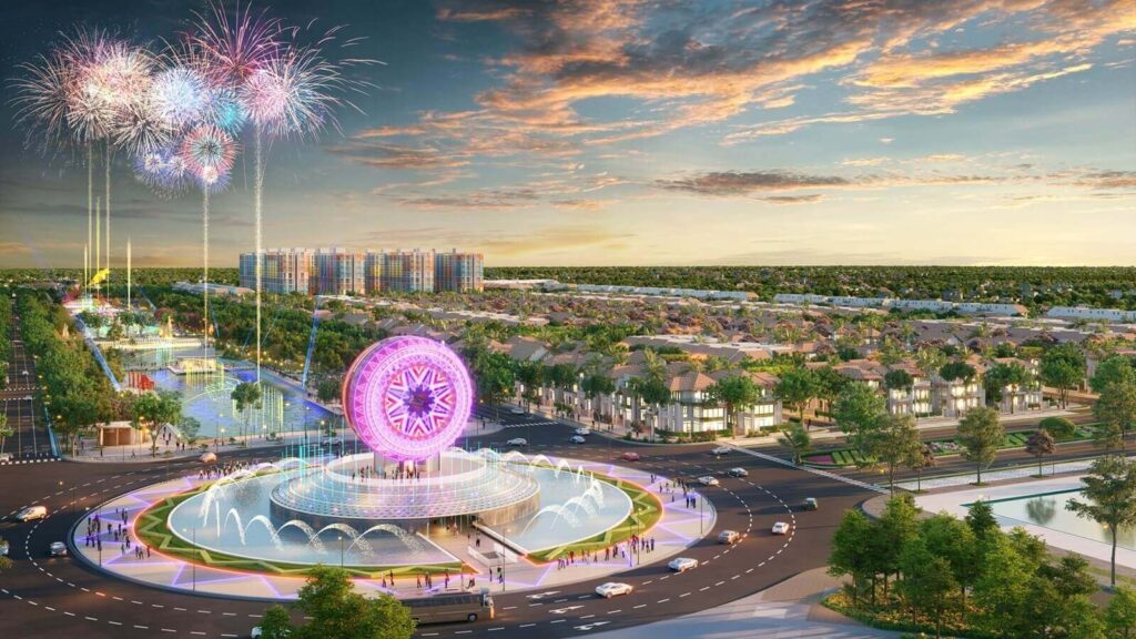 Quảng trường trung tâm dự án Sun Group Bắc Ninh với vòng quay ánh sáng, nhạc nước và pháo hoa nghệ thuật