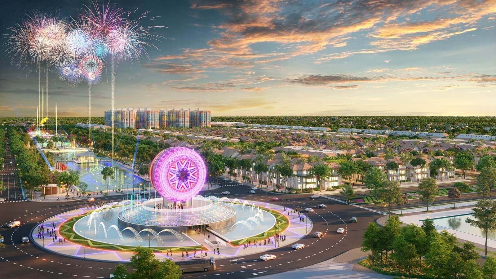 Quảng trường trung tâm dự án Sun Group Bắc Ninh với vòng quay ánh sáng, nhạc nước và pháo hoa nghệ thuật