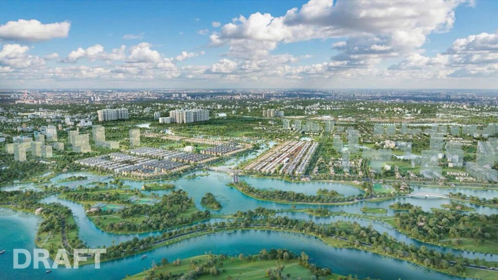 Phối cảnh tổng thể khu đô thị Sun Group Tiên Du với hệ thống sông hồ sinh thái và khu nhà ở hiện đại
