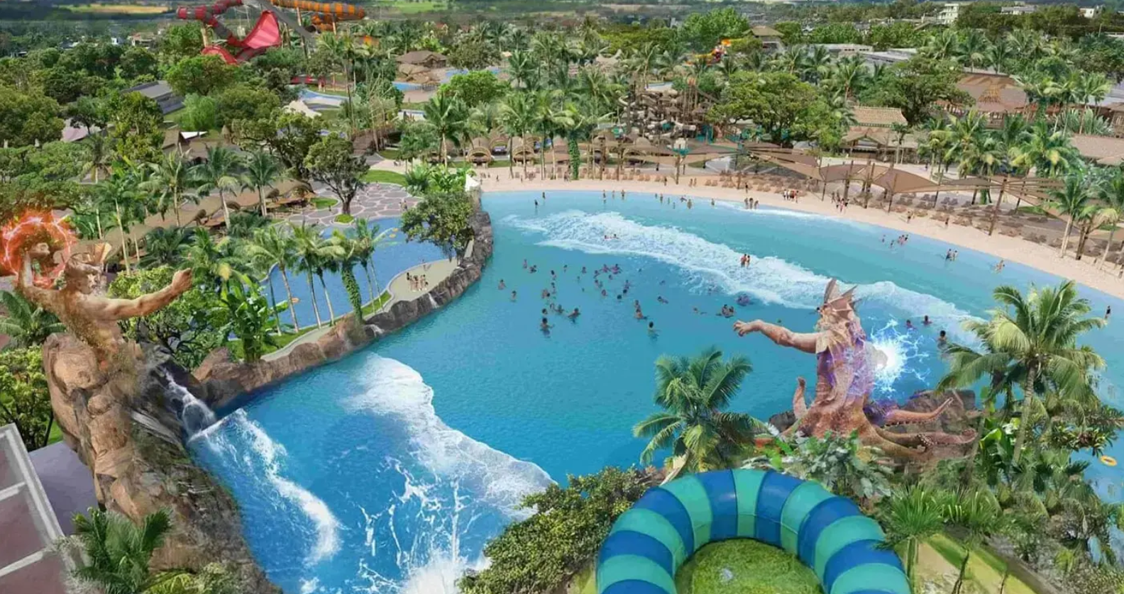 Sun World trong dự án Sun Group Bắc Ninh nổi bật với công viên nước, hồ tạo sóng và không gian vui chơi giải trí quy mô lớn.